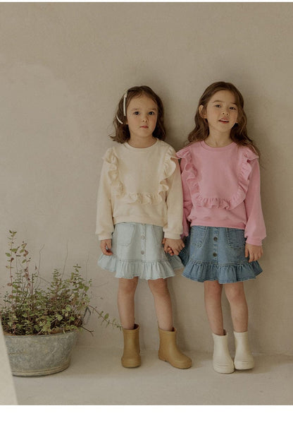 トレーナー・フーディ ショルダーフリルスウェットシャツ ラウンドネックプルオーバー 長袖トップス【mh0010829】