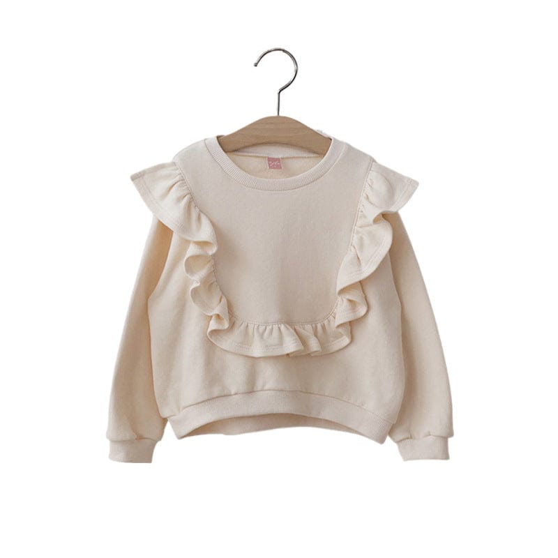 トレーナー・フーディ ショルダーフリルスウェットシャツ ラウンドネックプルオーバー 長袖トップス【mh0010829】