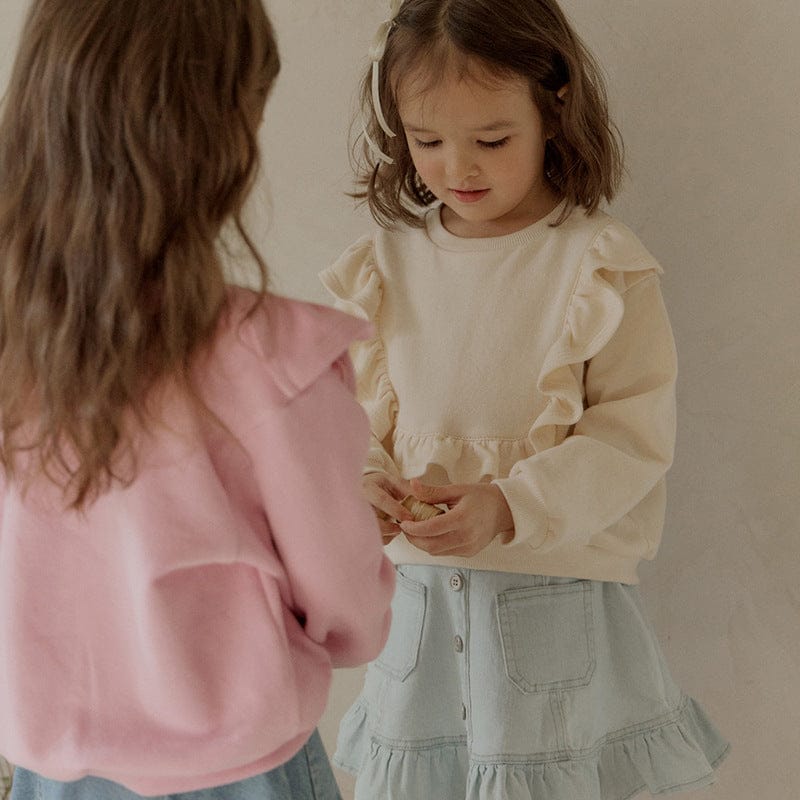 トレーナー・フーディ ショルダーフリルスウェットシャツ ラウンドネックプルオーバー 長袖トップス【mh0010829】