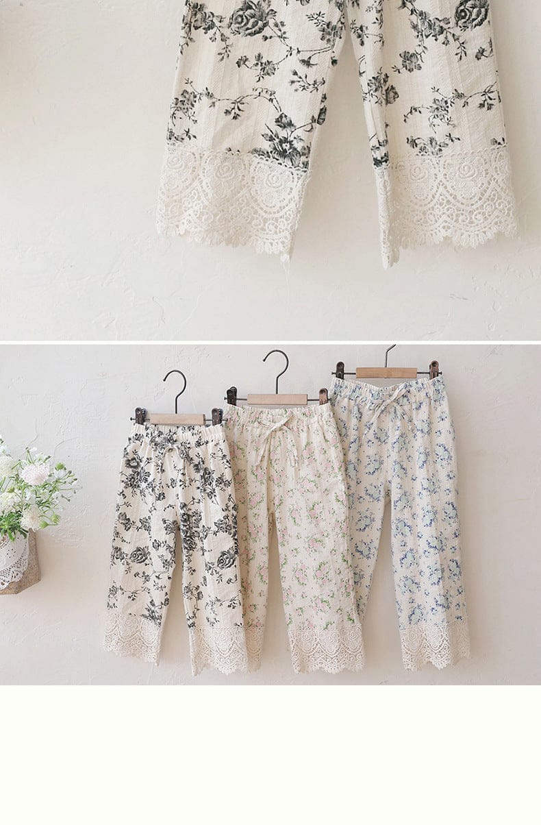 ロングパンツ・スウェットパンツ 裾レース花柄パンツ イージーウエスト ボトムス【mh0010831】