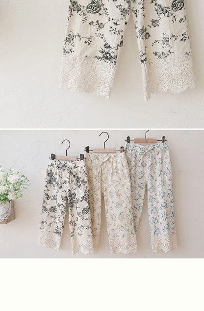 ロングパンツ・スウェットパンツ 裾レース花柄パンツ イージーウエスト ボトムス【mh0010831】