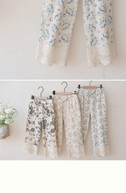 ロングパンツ・スウェットパンツ 裾レース花柄パンツ イージーウエスト ボトムス【mh0010831】