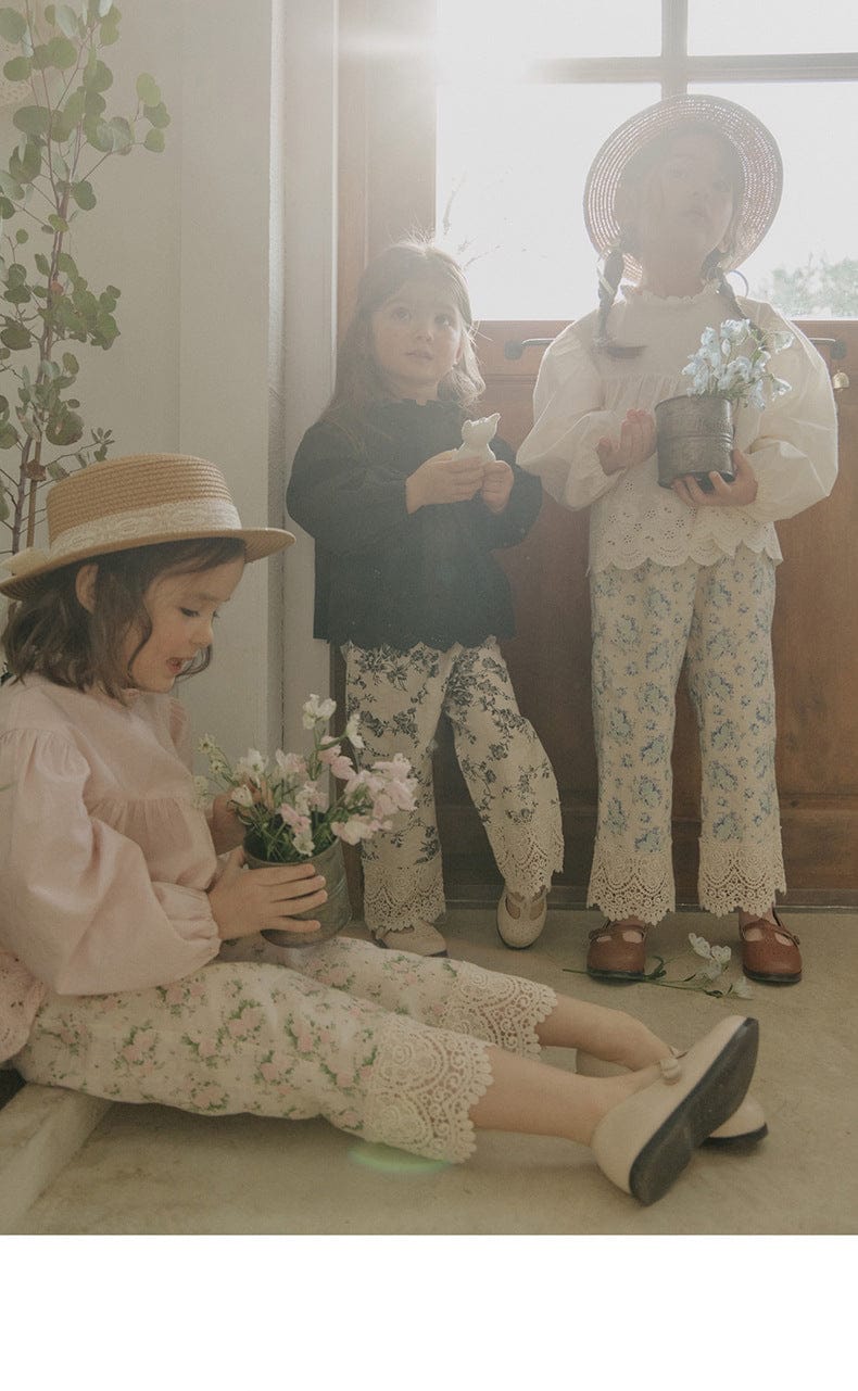 ロングパンツ・スウェットパンツ 裾レース花柄パンツ イージーウエスト ボトムス【mh0010831】