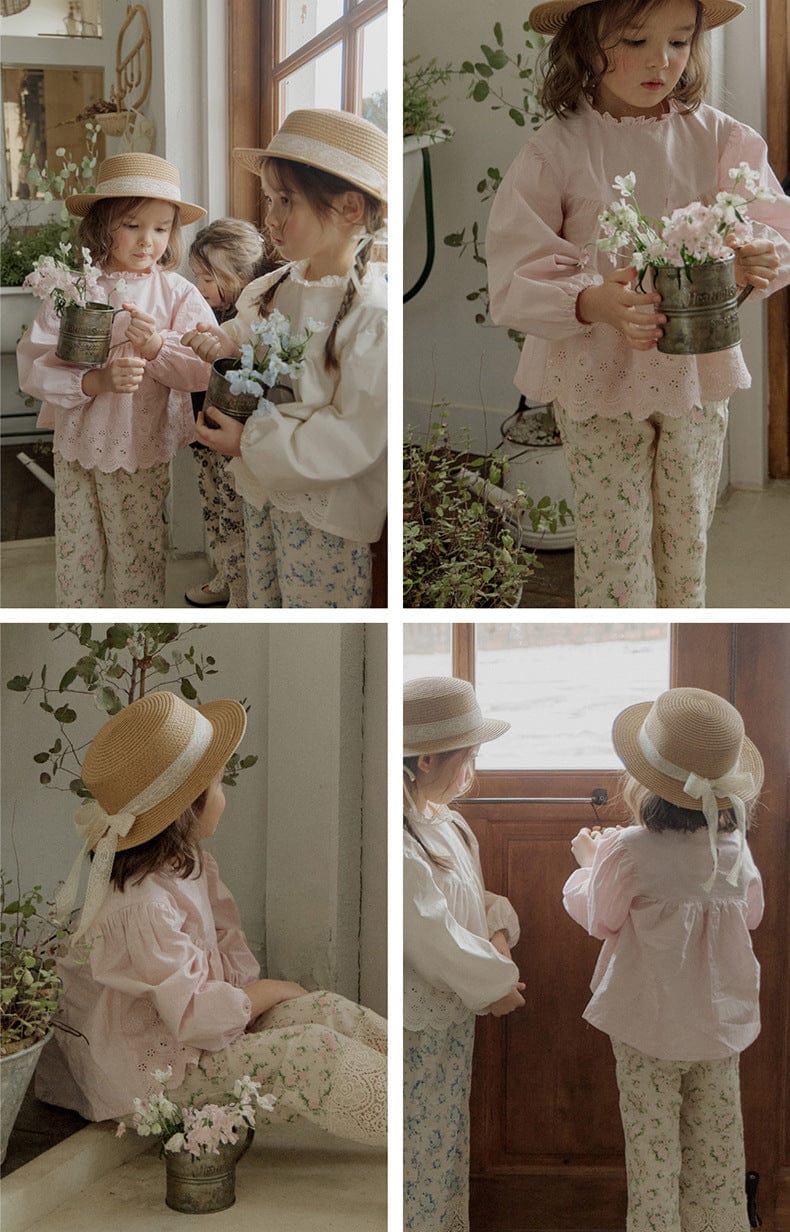 ロングパンツ・スウェットパンツ 裾レース花柄パンツ イージーウエスト ボトムス【mh0010831】