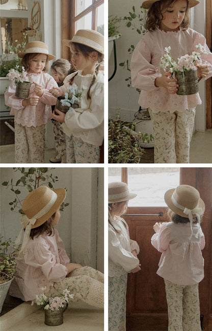 ロングパンツ・スウェットパンツ 裾レース花柄パンツ イージーウエスト ボトムス【mh0010831】