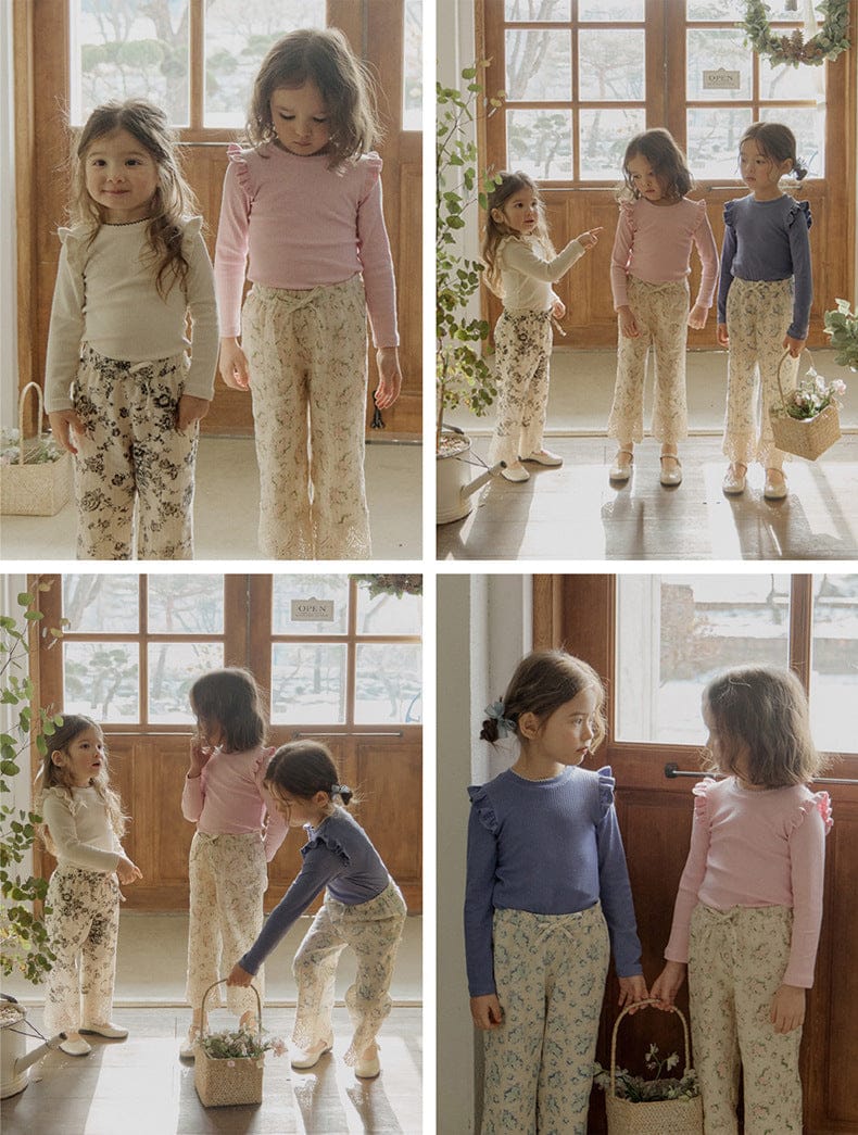 ロングパンツ・スウェットパンツ 裾レース花柄パンツ イージーウエスト ボトムス【mh0010831】