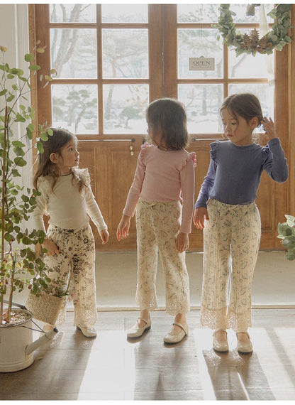 ロングパンツ・スウェットパンツ 裾レース花柄パンツ イージーウエスト ボトムス【mh0010831】