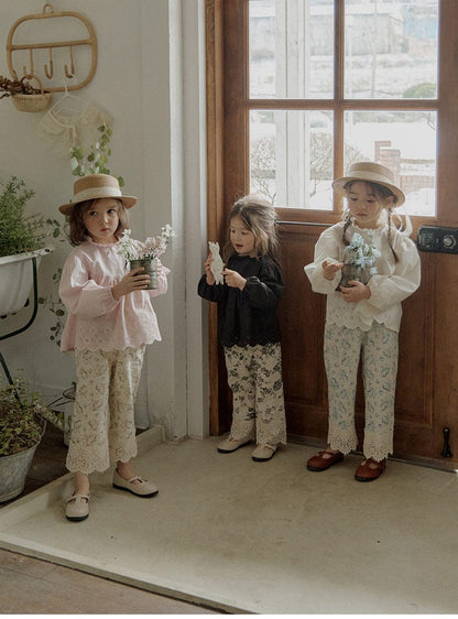 ロングパンツ・スウェットパンツ 裾レース花柄パンツ イージーウエスト ボトムス【mh0010831】