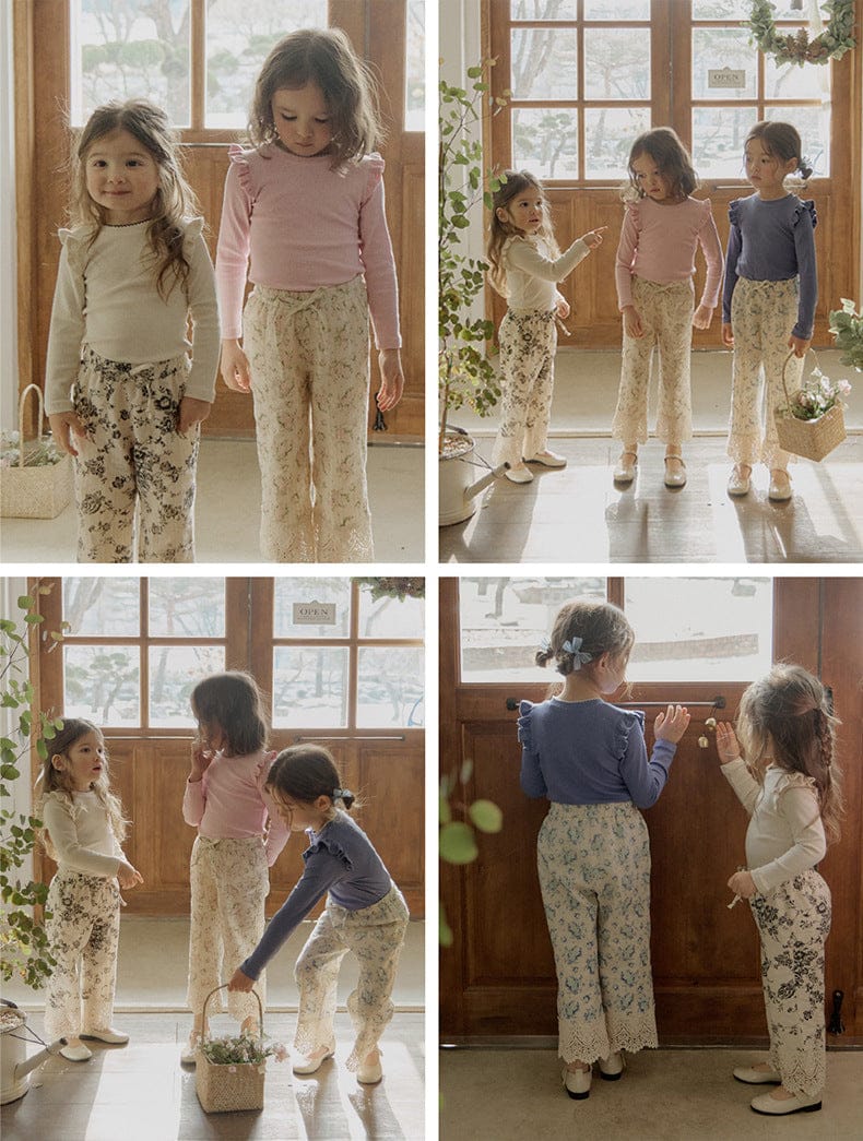 ロングパンツ・スウェットパンツ 裾レース花柄パンツ イージーウエスト ボトムス【mh0010831】