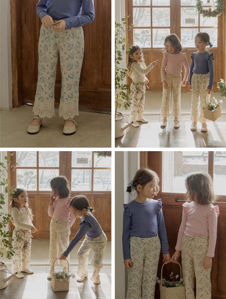 ロングパンツ・スウェットパンツ 裾レース花柄パンツ イージーウエスト ボトムス【mh0010831】