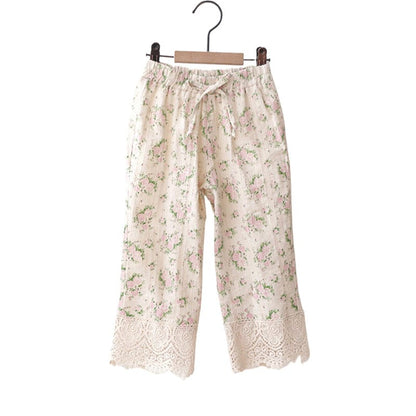 ロングパンツ・スウェットパンツ 裾レース花柄パンツ イージーウエスト ボトムス【mh0010831】