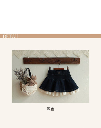 スカート 裾レースデニムミニスカート フレアシルエットショート丈スカート【mh0010833】