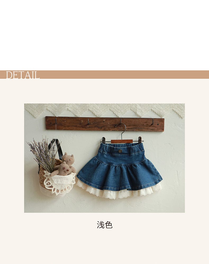 スカート 裾レースデニムミニスカート フレアシルエットショート丈スカート【mh0010833】