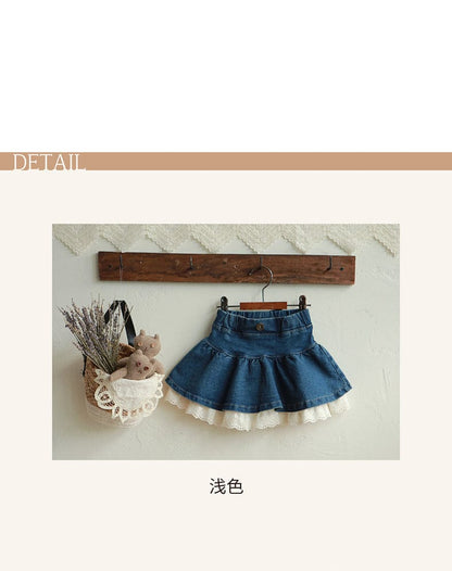 スカート 裾レースデニムミニスカート フレアシルエットショート丈スカート【mh0010833】