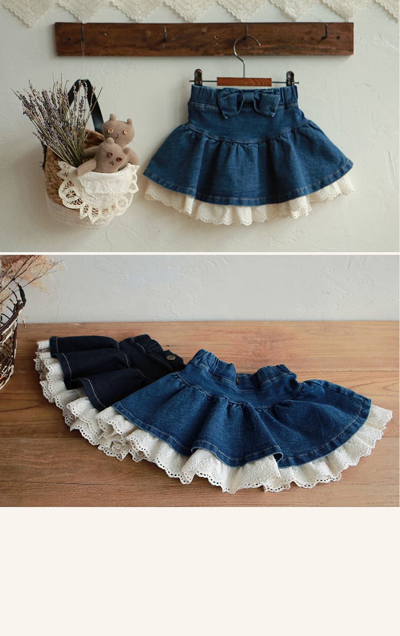 スカート 裾レースデニムミニスカート フレアシルエットショート丈スカート【mh0010833】