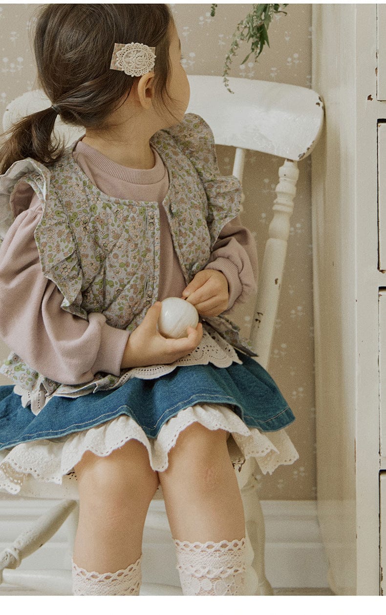 スカート 裾レースデニムミニスカート フレアシルエットショート丈スカート【mh0010833】