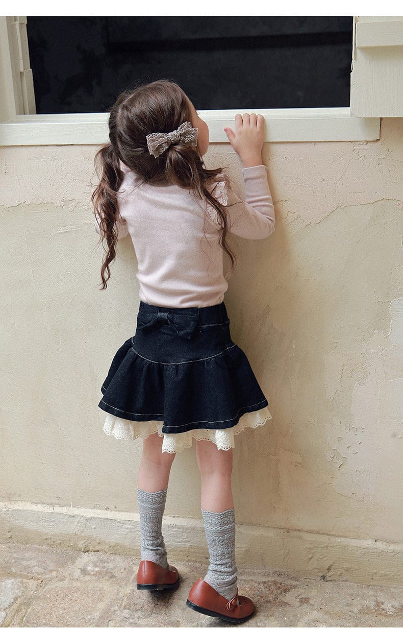 スカート 裾レースデニムミニスカート フレアシルエットショート丈スカート【mh0010833】