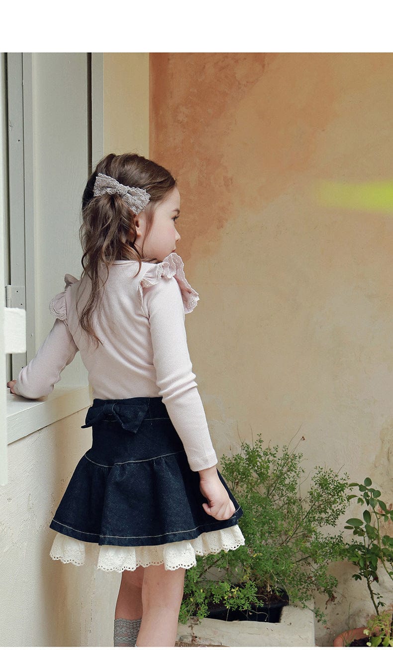 スカート 裾レースデニムミニスカート フレアシルエットショート丈スカート【mh0010833】