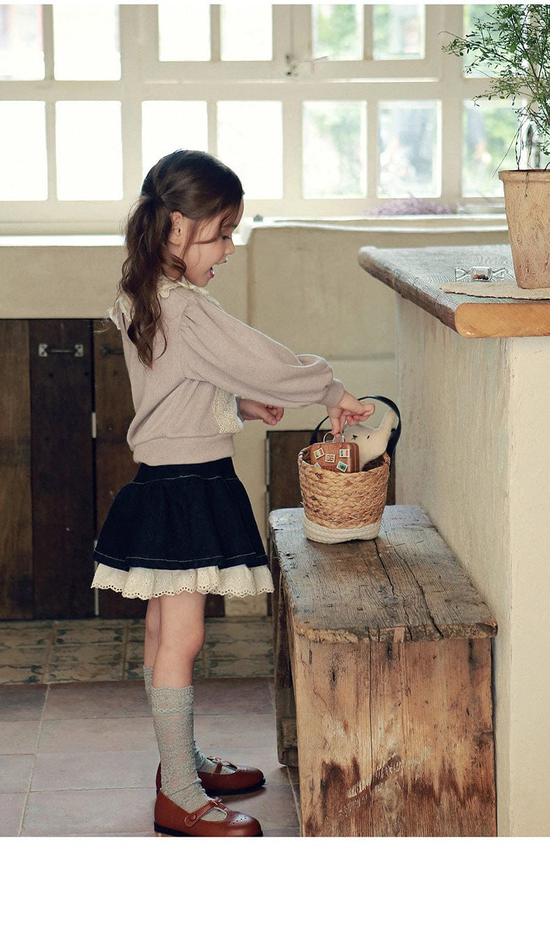 スカート 裾レースデニムミニスカート フレアシルエットショート丈スカート【mh0010833】