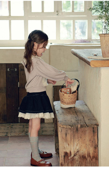 スカート 裾レースデニムミニスカート フレアシルエットショート丈スカート【mh0010833】