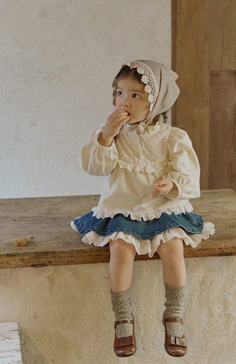 スカート 裾レースデニムミニスカート フレアシルエットショート丈スカート【mh0010833】