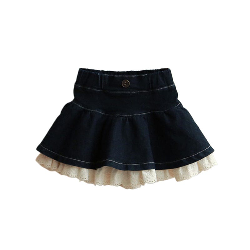 スカート 裾レースデニムミニスカート フレアシルエットショート丈スカート【mh0010833】