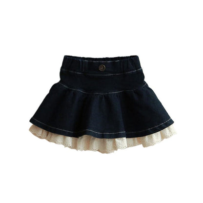 スカート 裾レースデニムミニスカート フレアシルエットショート丈スカート【mh0010833】