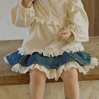 スカート 裾レースデニムミニスカート フレアシルエットショート丈スカート【mh0010833】