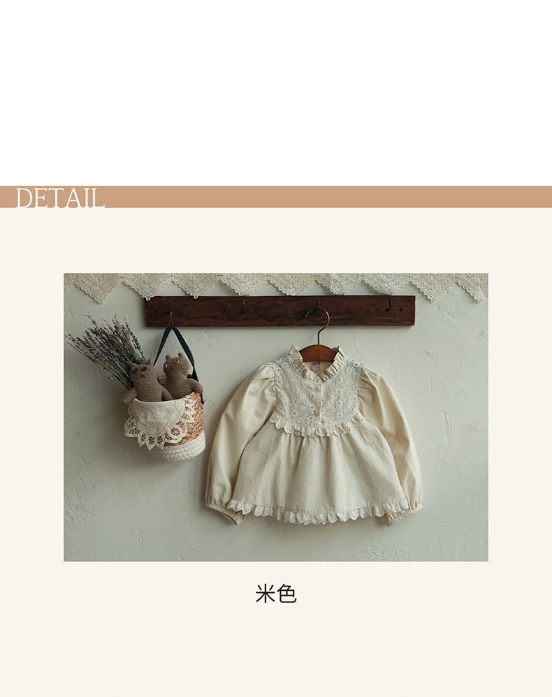 長袖シャツ・ブラウス フリルスタンドカラーブラウス 刺繍レース切り替えトップス【mh0010837】