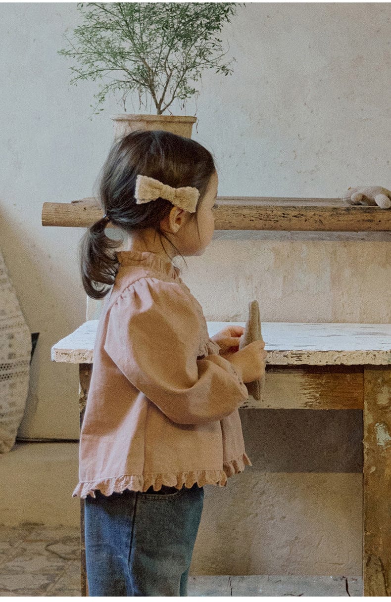 長袖シャツ・ブラウス フリルスタンドカラーブラウス 刺繍レース切り替えトップス【mh0010837】