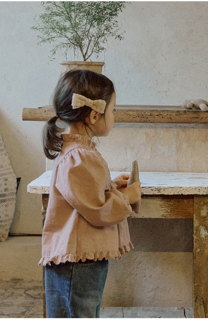 長袖シャツ・ブラウス フリルスタンドカラーブラウス 刺繍レース切り替えトップス【mh0010837】