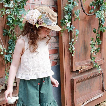 タンクトップ・キャミソール・ノースリーブトップス Off-White / 90cm 刺繍エンボスフリルキャミソールブラウス【mh0009655】