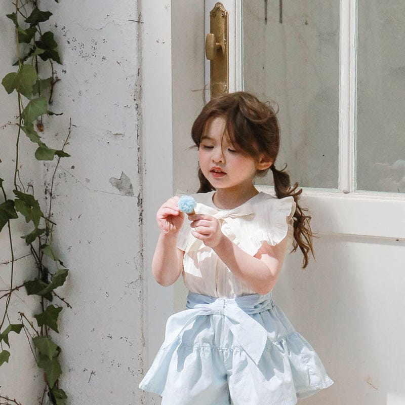 タンクトップ・キャミソール・ノースリーブトップス Off-White / 90cm リボンビッグ襟ノースリーブブラウス【mh0010292】