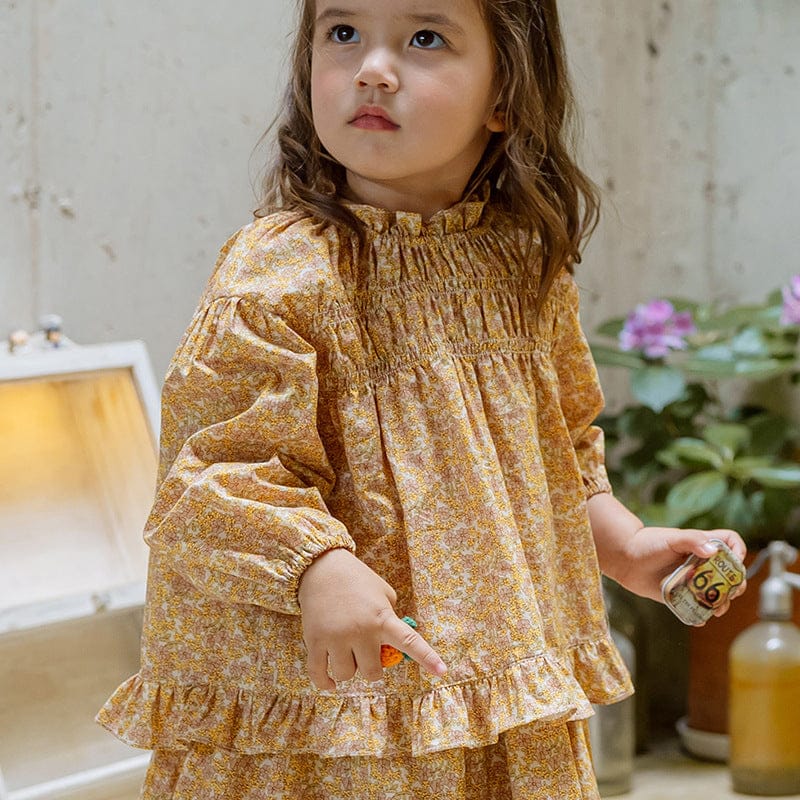 長袖シャツ・ブラウス Orange / 90cm キッズトップス フラワープリントフリル長袖チュニックブラウス【mh0009068】