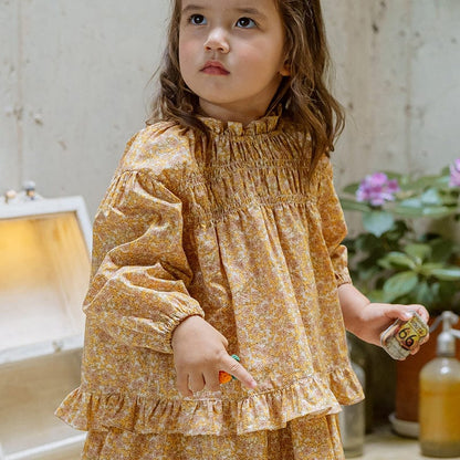 長袖シャツ・ブラウス Orange / 90cm キッズトップス フラワープリントフリル長袖チュニックブラウス【mh0009068】