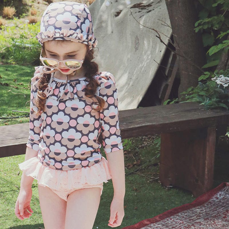 ベビー用水着 Pink / 90 ガールズ水着 ラッフルフリルレース長袖セパレート スイムウェア【mh0009630】