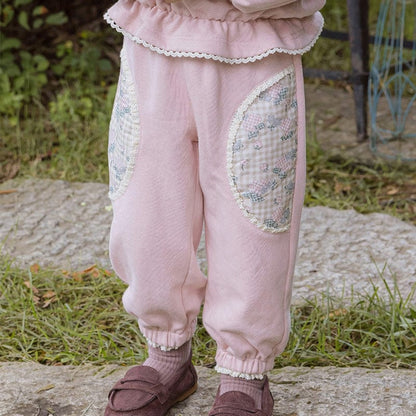 ロングパンツ・スウェットパンツ Pink / 90cm キッズパンツ フラワーパッチワークロングスウェットパンツ【mh0009050】