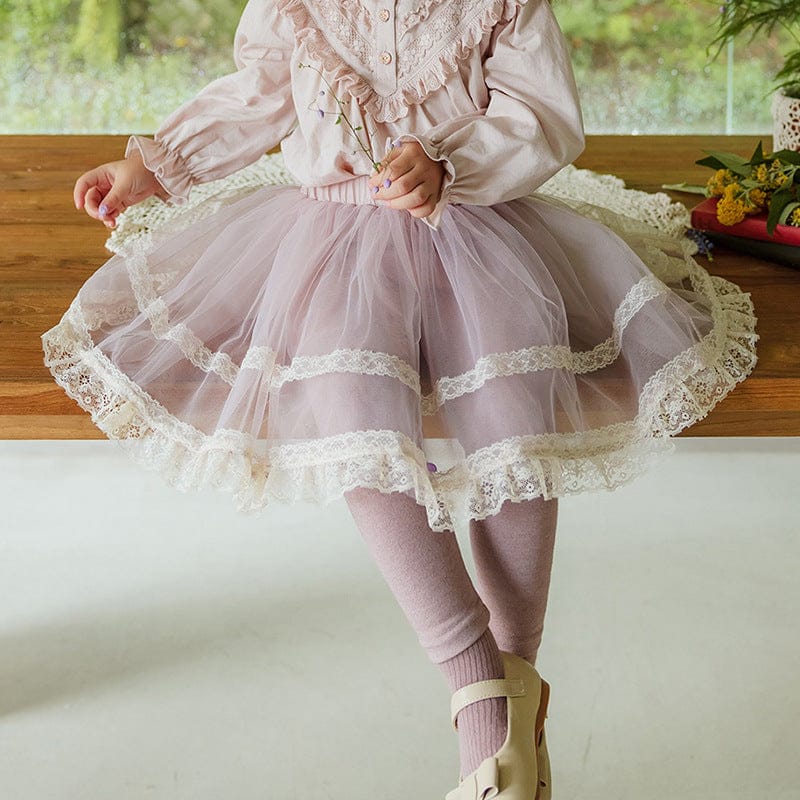 レギンスパンツ Pink / 90cm キッズパンツ ミドル丈チュールスカートドッキングレギンスパンツ【mh0009063】