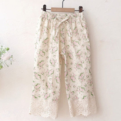 ロングパンツ・スウェットパンツ Pink / 90cm 裾レース花柄パンツ イージーウエスト ボトムス【mh0010831】