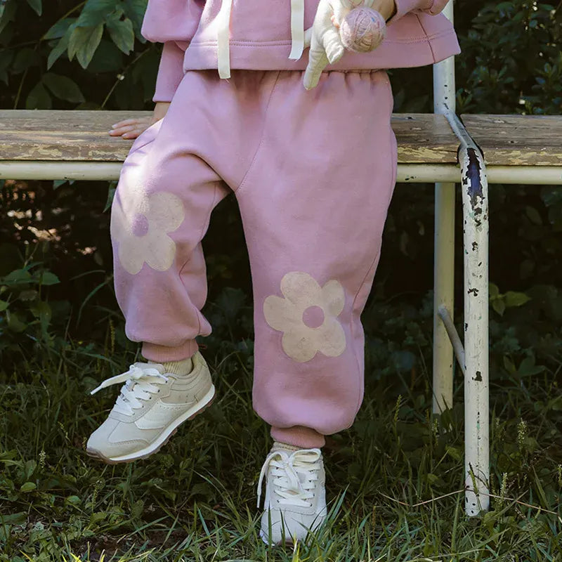 長袖セットアップ pink pants / 2T (90) キッズトップス/パンツ うさ耳フーディパーカー/フラワーロングスウェットパンツ【mh0008175】