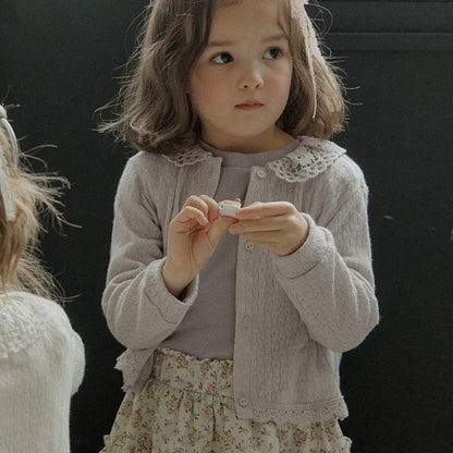 カーディガン・パーカー Purple / 90cm キッズカーディガン レース襟長袖ニットカーディガン【mh0009073】