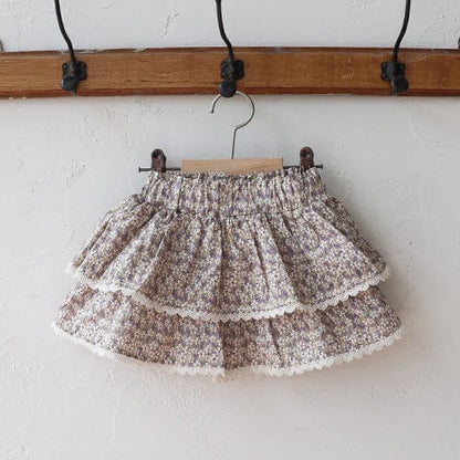 スカート Purple / 90cm フラワープリントティアードケーキスカート【mh0009627】