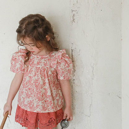 半袖シャツ・ブラウス Red / 90cm フリルショルダー半袖パフスリーブブラウス【mh0010289】