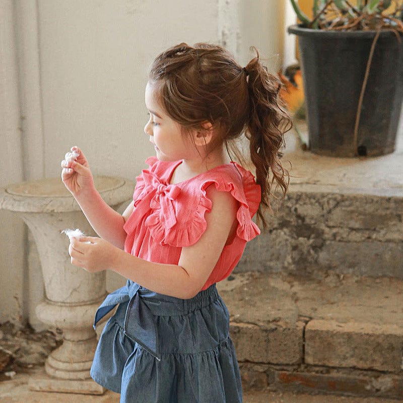 タンクトップ・キャミソール・ノースリーブトップス Red / 90cm リボンビッグ襟ノースリーブブラウス【mh0010292】