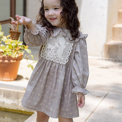 長袖ワンピース White / 90cm キッズワンピース クロシェビブフリルドッキング長袖ワンピース【mh0009079】