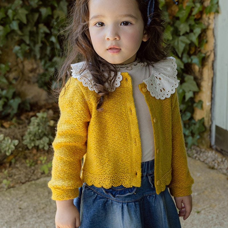 カーディガン・パーカー Yellow / 90cm キッズカーディガン レース襟ニットカーディガンジャケット【mh0009067】