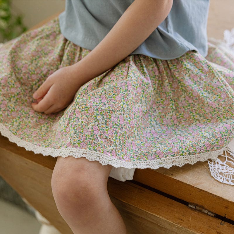 スカート Yellow / 90cm フラワープリント裾レースパンツインスカート【mh0010273】