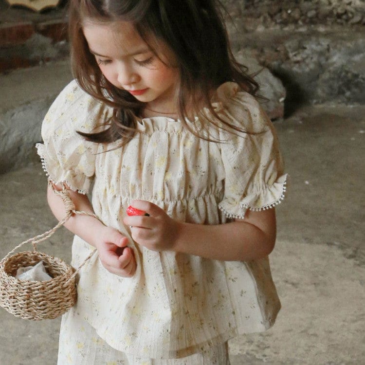 半袖シャツ・ブラウス Yellow / 90cm フラワープリント半袖パフスリーブスモックブラウス【mh0010281】