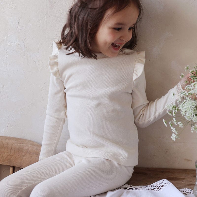 長袖Tシャツ Beige / 90cm キッズトップス バタフライショルダーフリル長袖カットソーTシャツ【mh0009064】