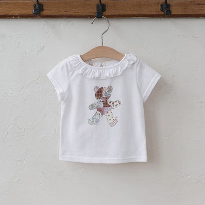 半袖Tシャツ Beige / 90cm ラッフルフリル襟ベアくま半袖Tシャツ【mh0009624】